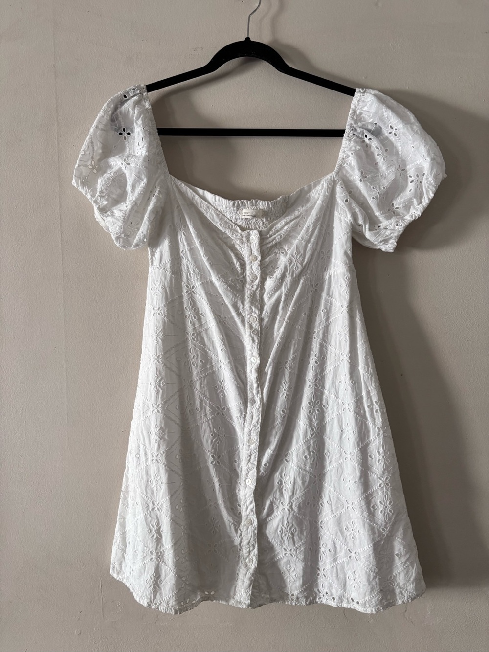 Oak and Fort White Eyelet Puff-Sleeve Mini Dress - Women